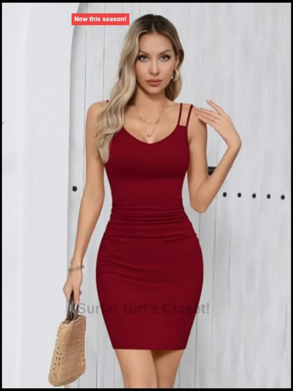 V Neck Sleeveless Ruched Bodycon Mini Dress, Ribbed Knit